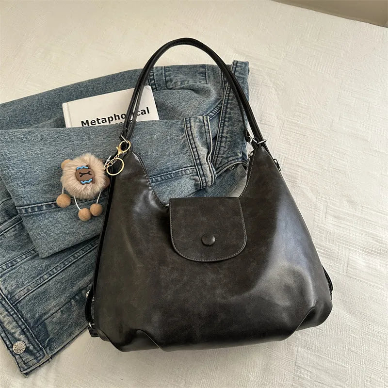 Textured PU leather women's shoulder backpack in horizontal square shape with single strap