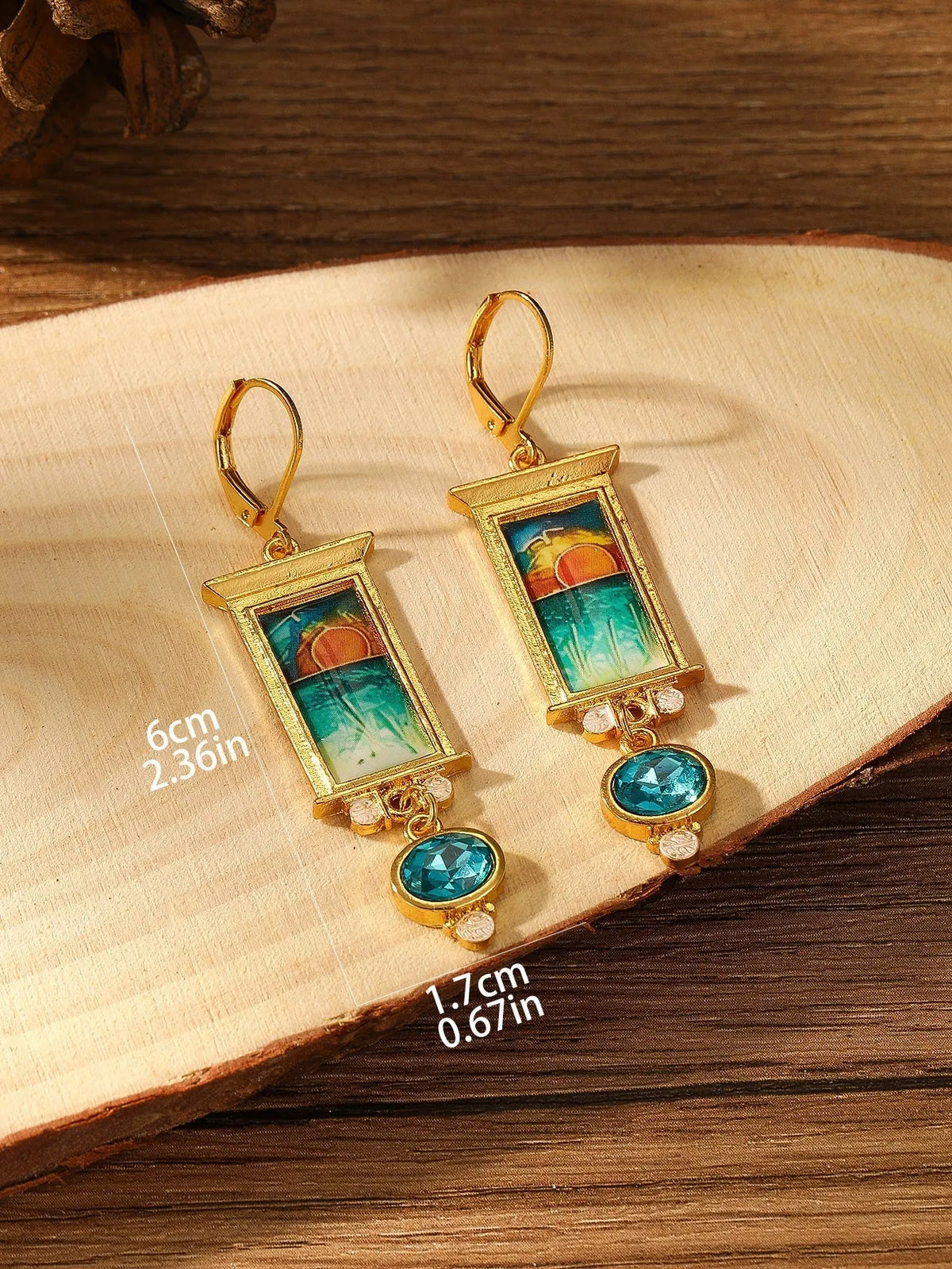 Gold retro simple and exaggerated earrings made from alloy with electroplating, one pair