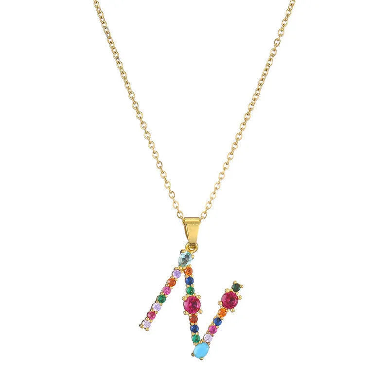 Copper micro-set zirconium English letter initial pendant with matching chain, light luxury style