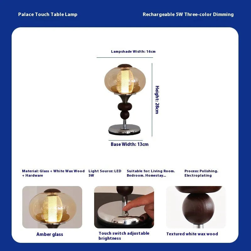 Solid wood retro palace table lamp with touch dimming and colour changing functions