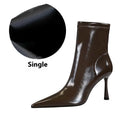 Women's black short stiletto heel boots with super high heel over 8cm and cotton lining