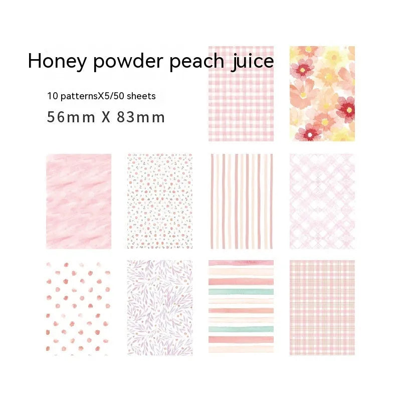 50-piece pack of retro collage dessert-themed note paper in ten colours, size 56mm by 83mm.
