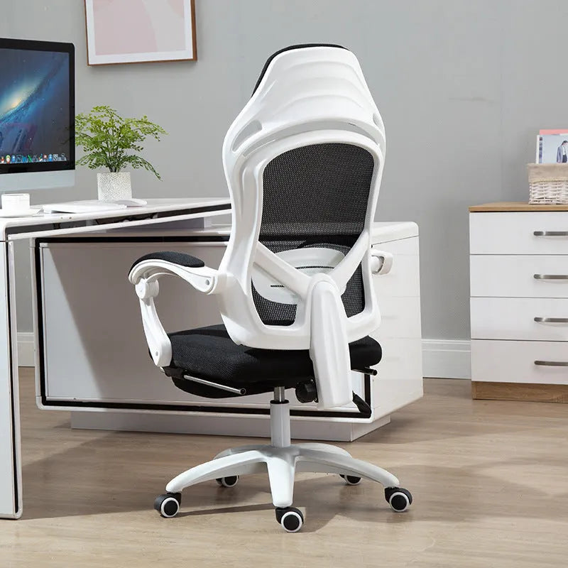 Ergonomic rotating gaming chair with high resilience sponge seat, linkage armrest, nylon wheels, and reclining backrest