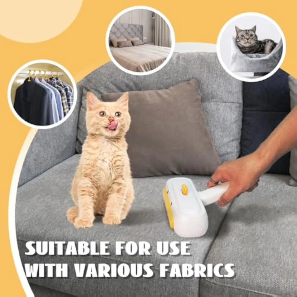 Yellow duck design portable pet hair removal hand roller with brush head.