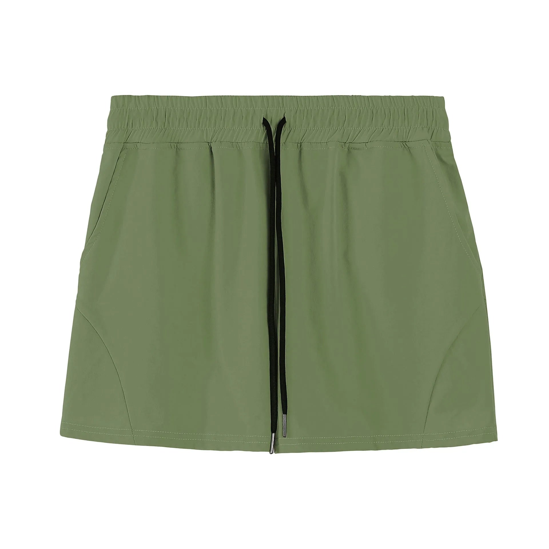 Men's thin grey polyester basketball shorts with elastic waistband, shown flat.