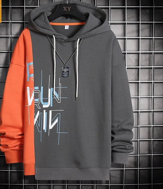 Hip hop alphabet Korean hoodie for men polyester pullover long sleeve round neck casual
