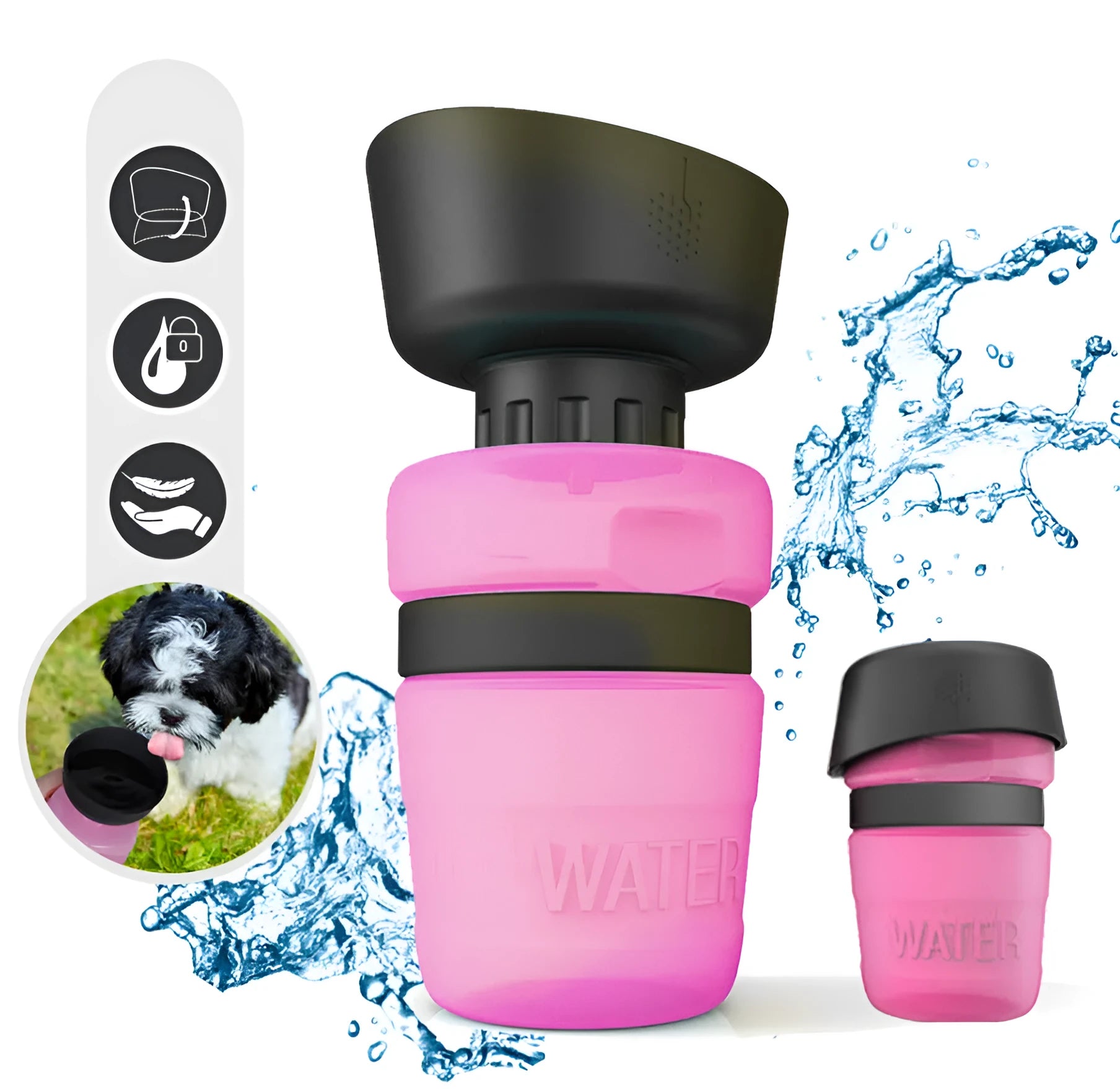 New improved creative silicone pet water bottle 520ml in sky blue with squeeze cap for dogs