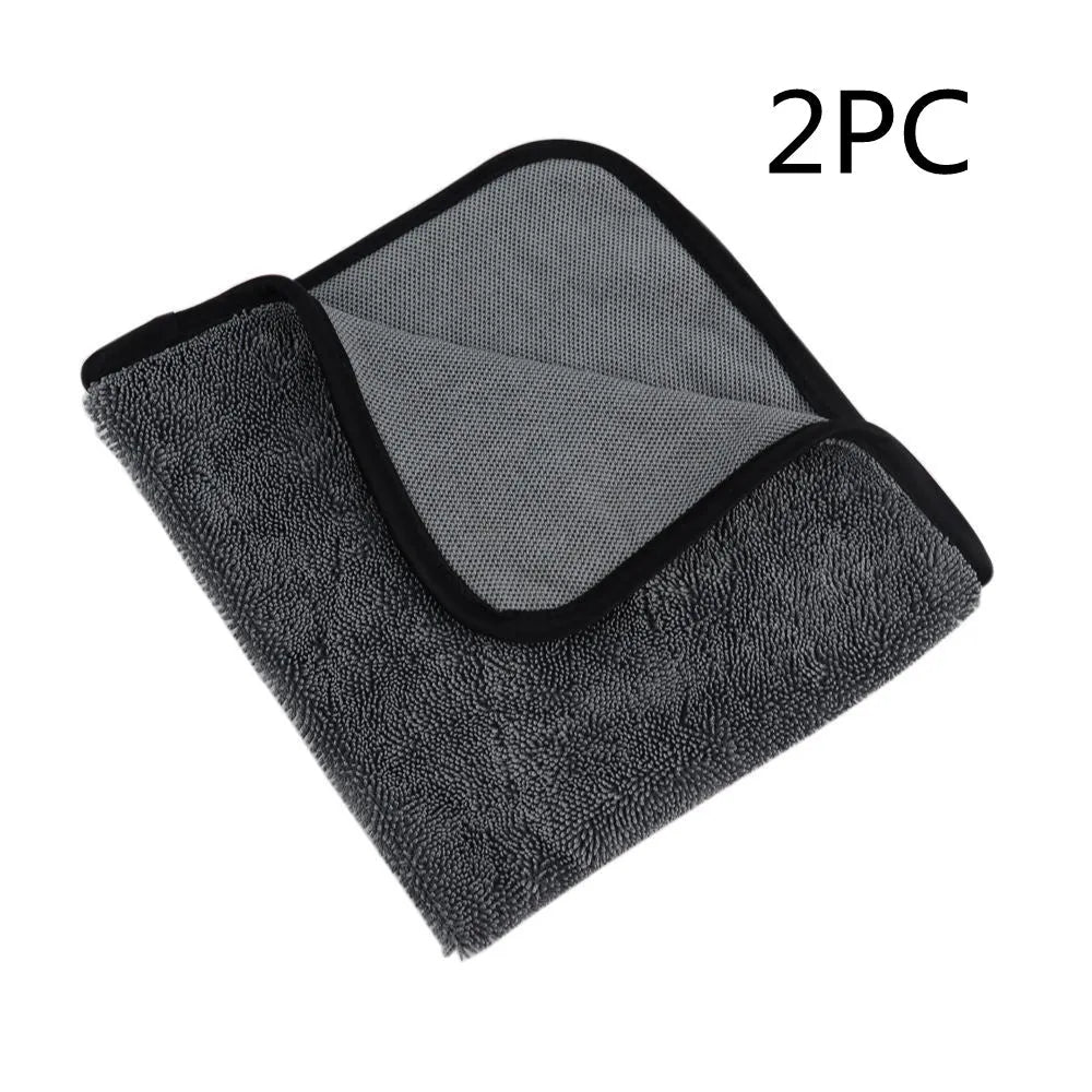 Grey 40x40cm microfiber car wash and drying towel laid flat.