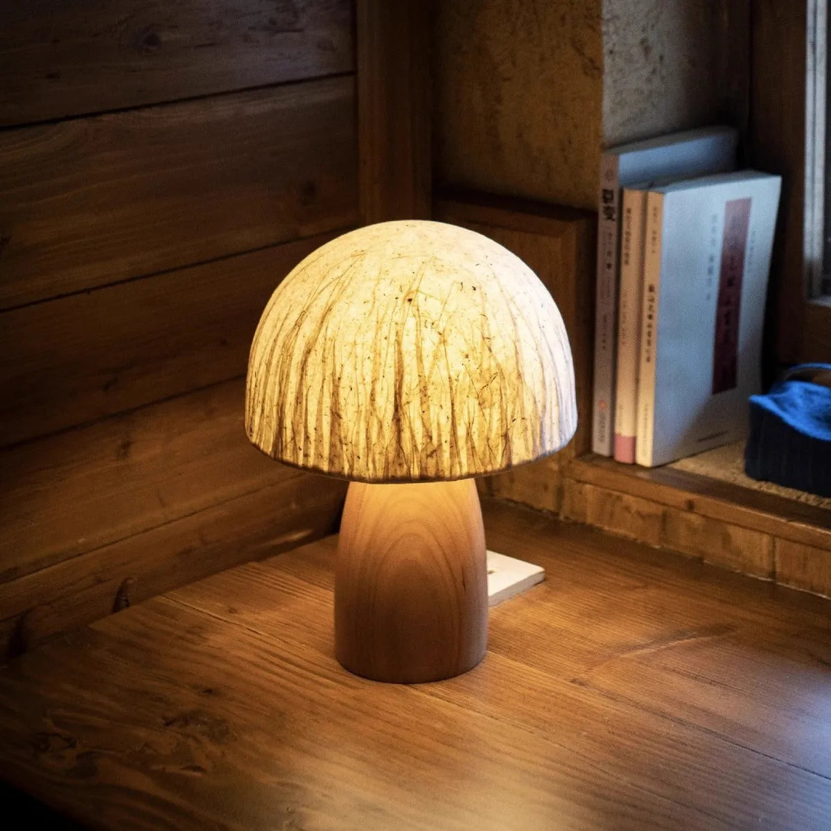 Black walnut mushroom lamp with Japanese style atmosphere, 220V EU power supply, handmade tabletop light