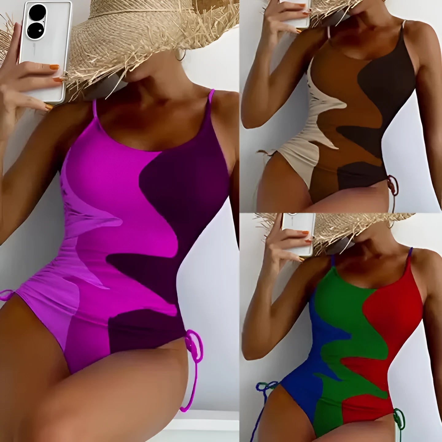 Women's blue sleeveless one-piece swimsuit with fixed trunks and backless design for swimming sports