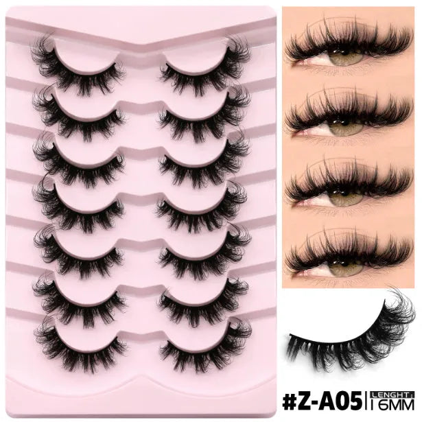 Box of natural false eyelashes with thick artificial fibre lashes and glue tube