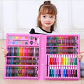 168-piece watercolour pen, oil pastel, and brush painting set in a plastic case, shown in black or pink