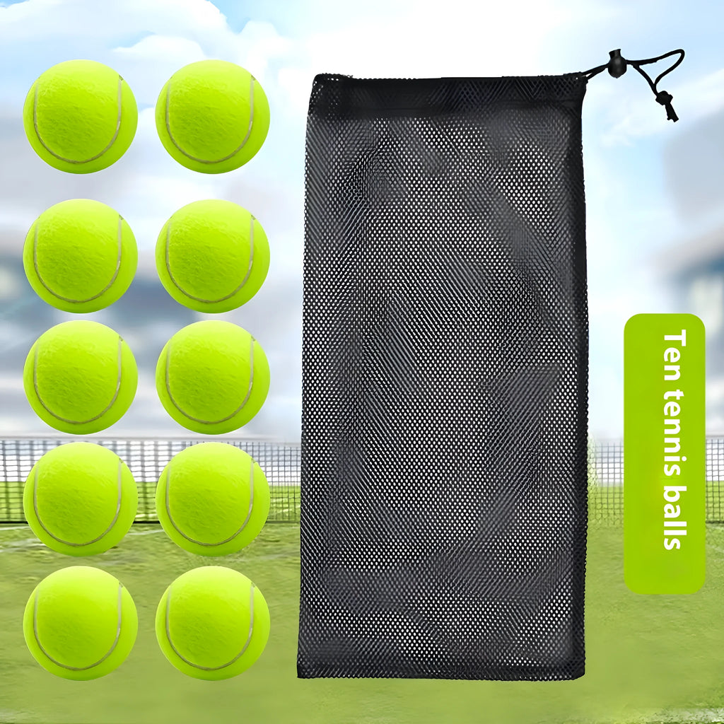 Pack of 10 high-elastic training tennis balls in multi-colour chemical fibre construction