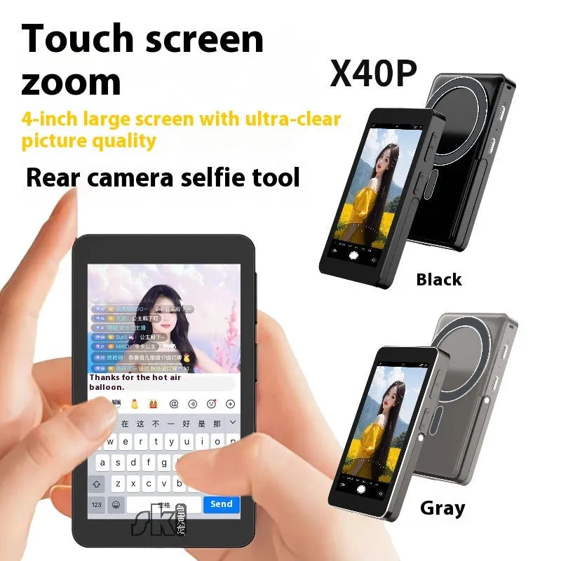 Rear magnetic suction selfie monitor with 4-inch touch screen and aluminium alloy body in black or grey