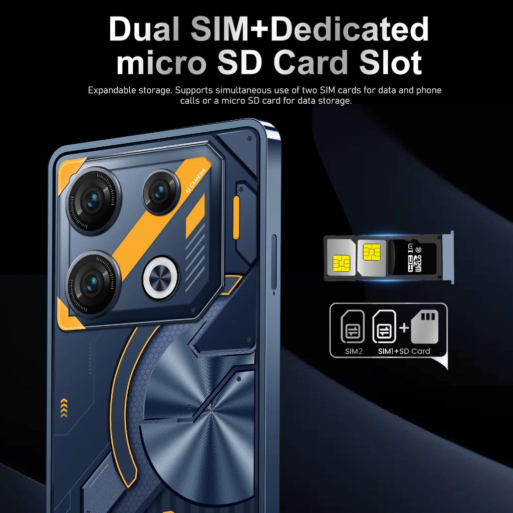 GT10 Pro Android smartphone in Blue and Silver colours with straight plate design showing front display