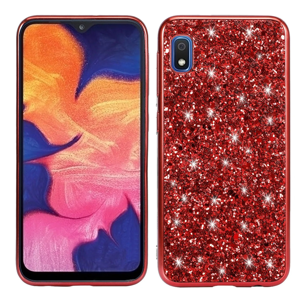 Glitter paste TPU leather Samsung phone case in shiny black with electroplated back cover