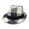 Blue bell-crown sun hat with a flat 4.5cm brim on a neutral background