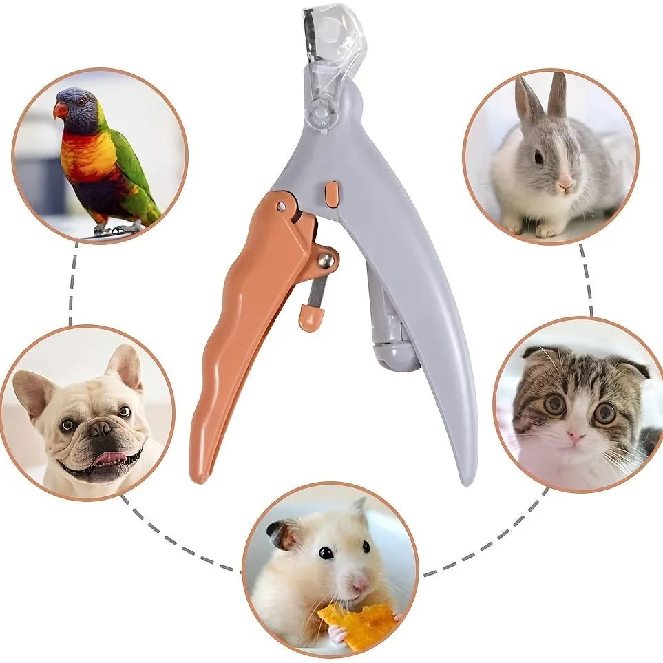 Yellow LED pet nail trimmer with magnifying glass and light for trimming cat and dog claws