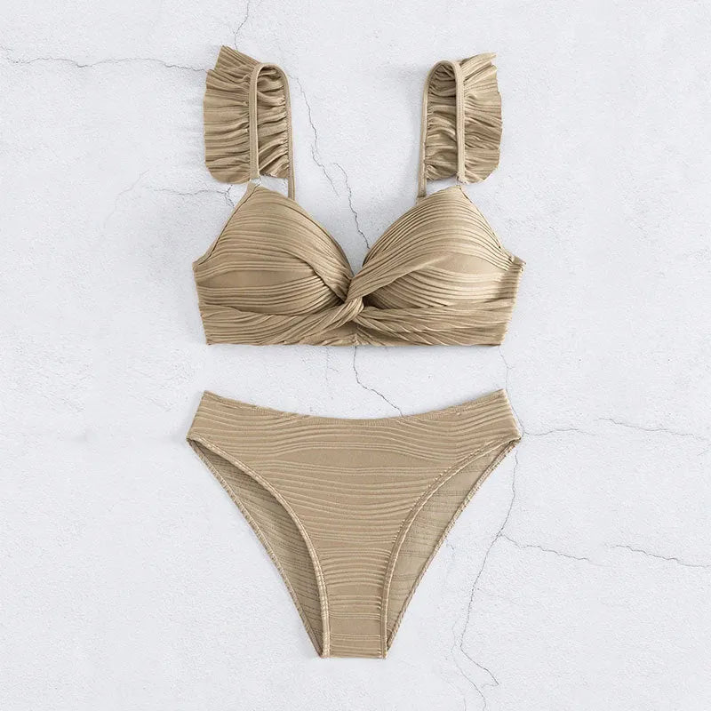 Women's solid colour bikini swimsuit in black or khaki option