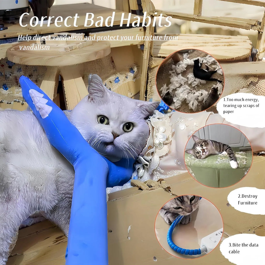 70 cm blue plush cat wand toy with foam-filled front section for interactive pet play