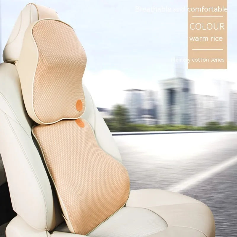 Memory foam automotive headrest and lumbar support pillow set in multiple colour options
