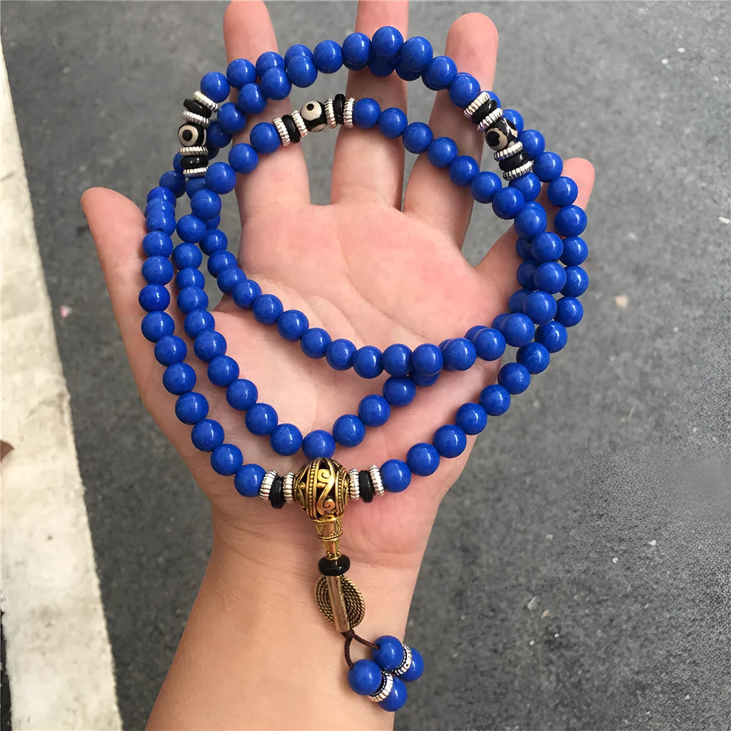 Lapis lazuli multi-circle bracelet with Tibet beads, 8mm beads, modern simplicity style