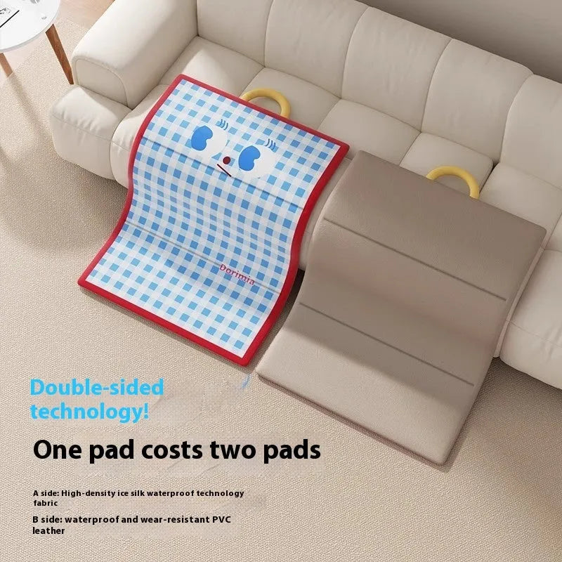 Pink plaid summer cooling pad for cats and dogs made from ice silk waterproof artificial leather