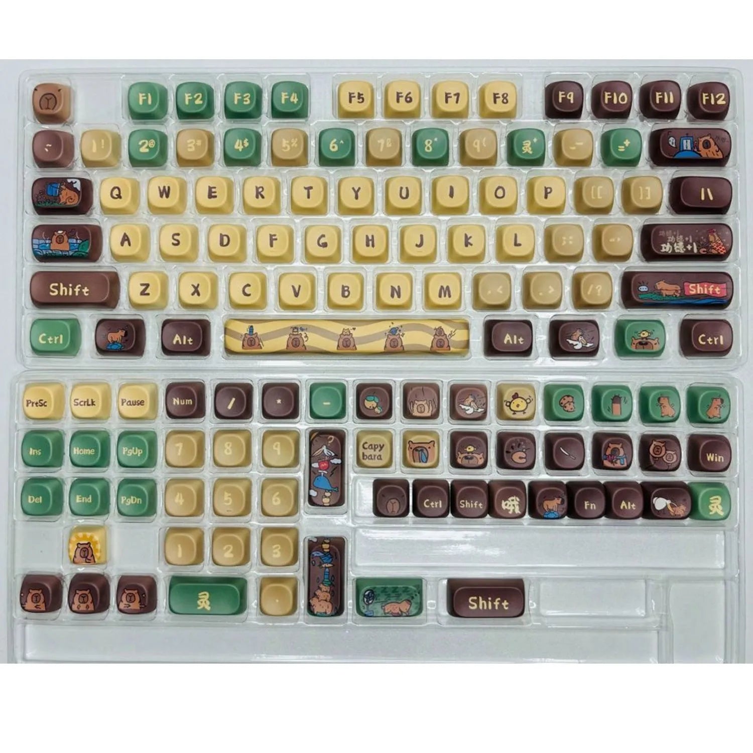Capabala Girl MOA style 130-piece ABS plastic keycap set for mechanical keyboards, spread out showing alphanumeric and modifier keys.