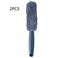 Blue microfiber car wash tyre brush with long 29 cm handle for cleaning wheels and tyres