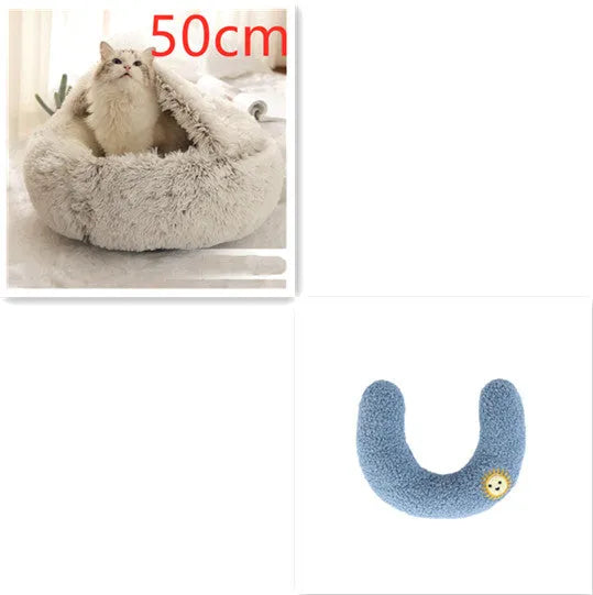 Round plush pet bed in brown for cats and small dogs, size 40cm