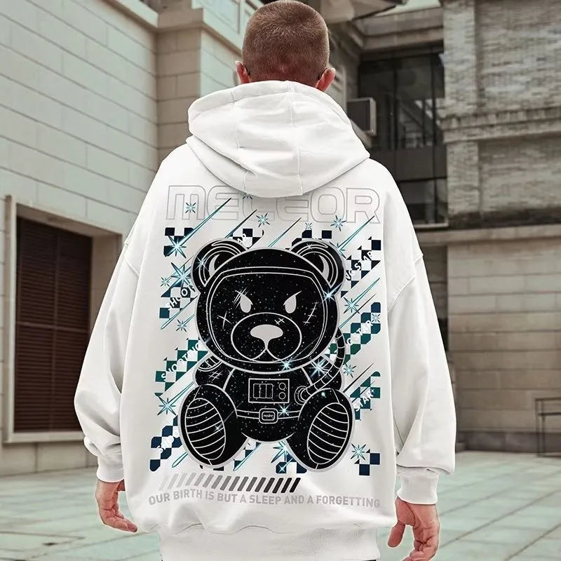 Men's plus size pullover hooded sweatshirt in black with wool lining and front pocket