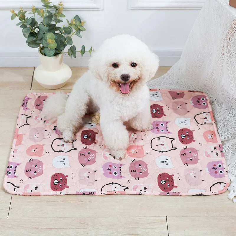 Reusable waterproof pet urine pad with animal print design and non-slip cloth backing