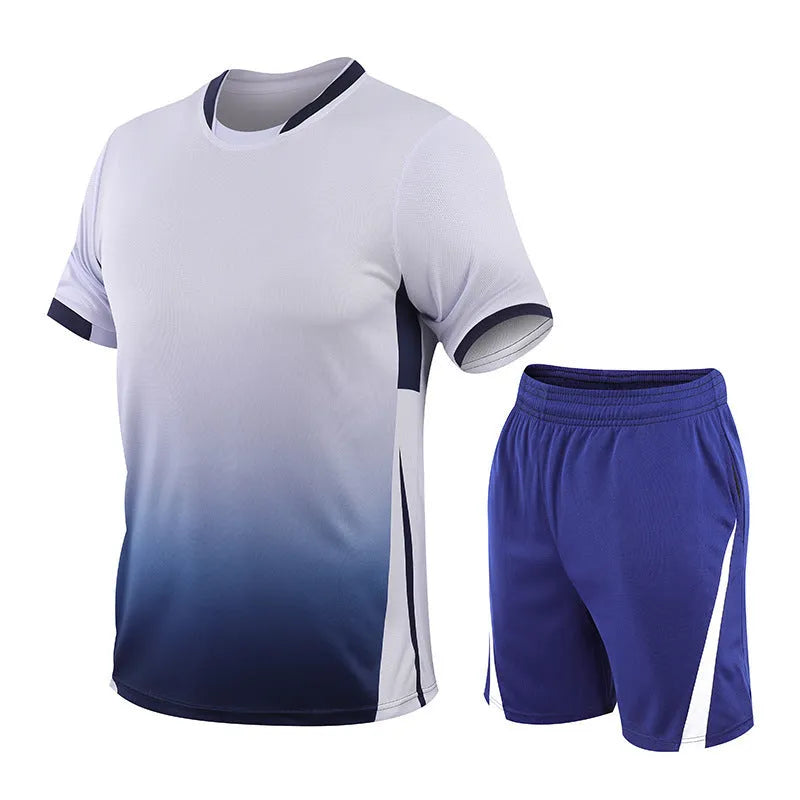 Men's summer sports suit two-piece with gradient digital print, loose short-sleeved T-shirt and shorts, plus size available