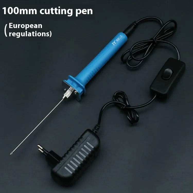 Blue plastic-handled electric heating cutter pen with a metal thermocutting blade.