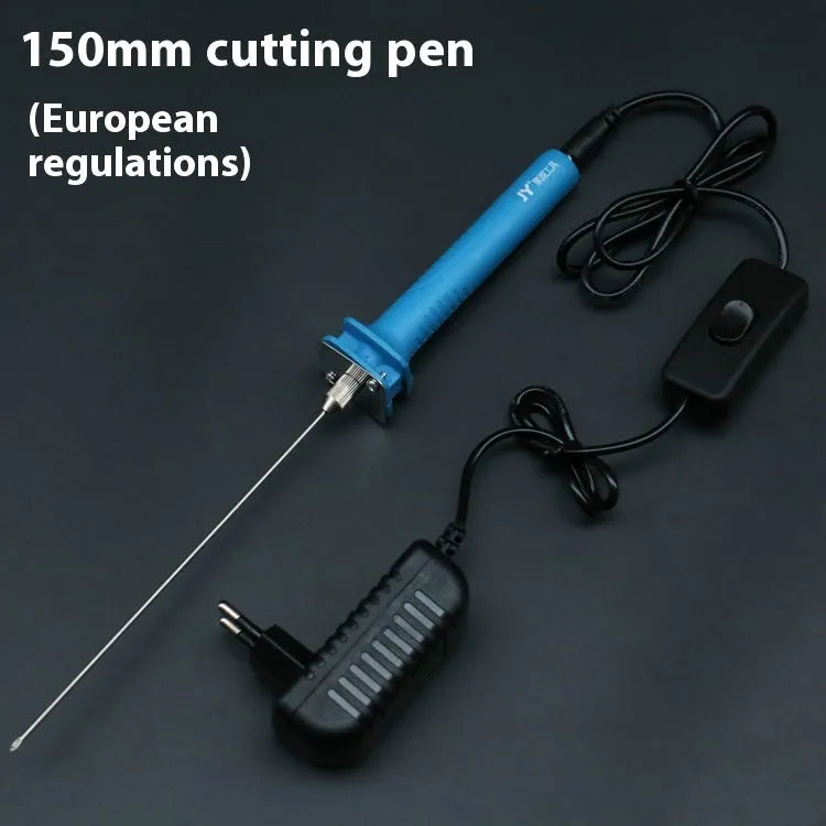 Blue plastic-handled electric heating cutter pen with a metal thermocutting blade.
