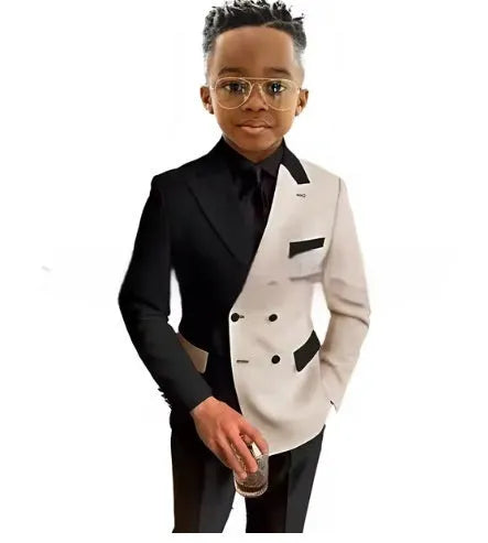 Boys' two-piece polyester suit set with jacket and trousers, spring banquet outfit, multiple colour options, sizes 3T-12T