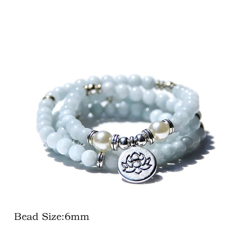 Natural stone angel echeveria bracelet in geometric shape with lotus detail on a white background.