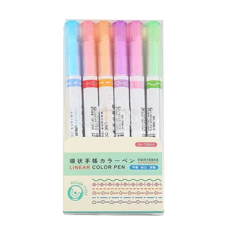 Creative curve pen roller outline pen set with plastic case in box packaging