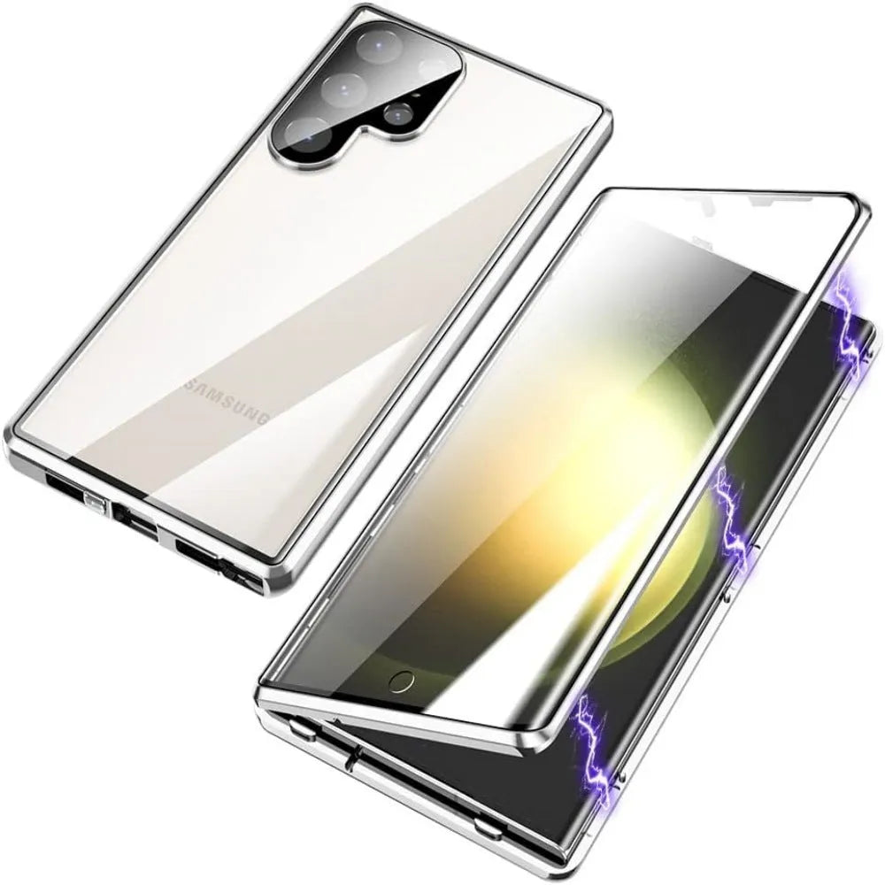 Magnetic King glossy metal HD peep-proof mirror phone case for Samsung S24 and S25 series in aluminium alloy glass