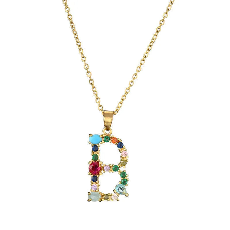 Copper micro-set zirconium English letter initial pendant with matching chain, light luxury style