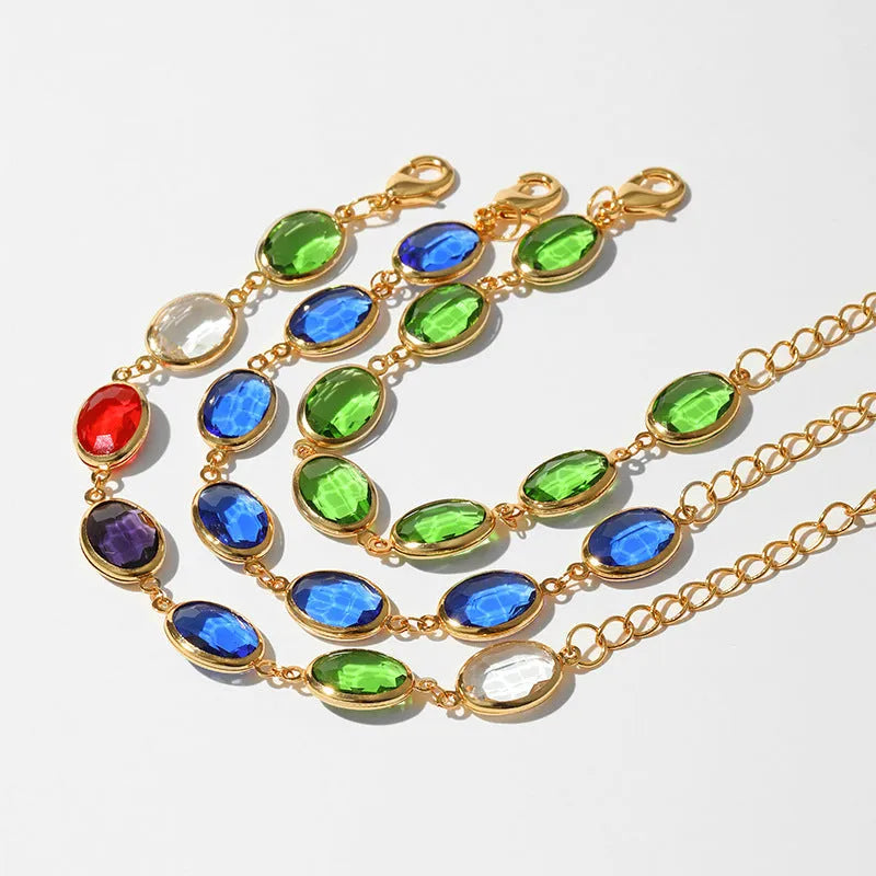 18K copper women's bracelet with elliptical geometry and blue green multicolor glass inlay