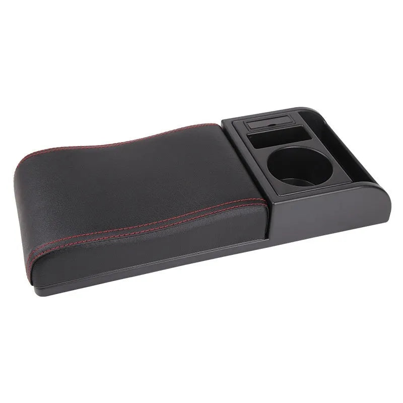 Universal car armrest cover for height increase in multiple colour options including black with red lines