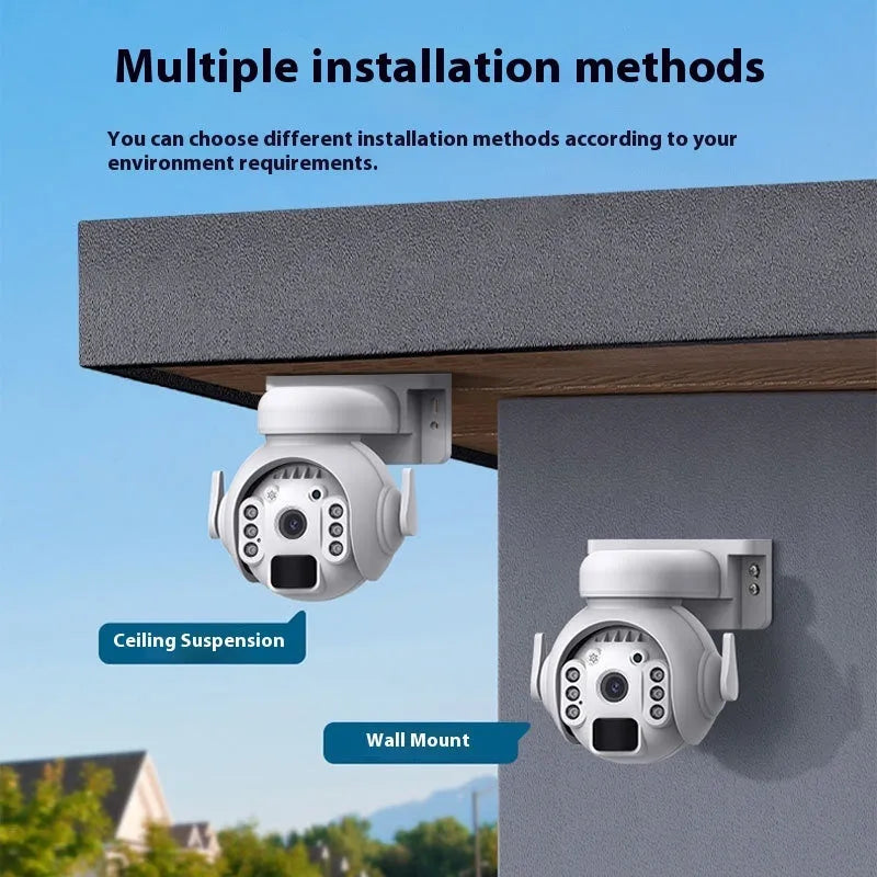 Q55 solar security camera with integrated solar panel in camouflage finish