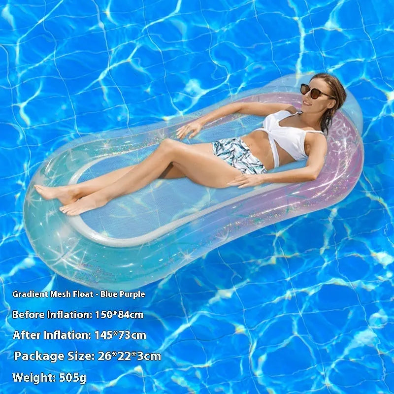 PVC thick sequins wave inflatable floating row with mesh deck chair in gradient colours