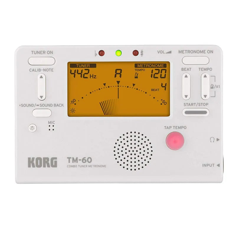 TM-60 black and white digital metronome with plastic shell and power cord for tempo control