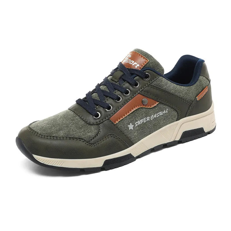 Men's casual retro plus size outdoor shoes in solid colour with EVA sole, artificial leather upper, front lace-up, flat heel, round toe