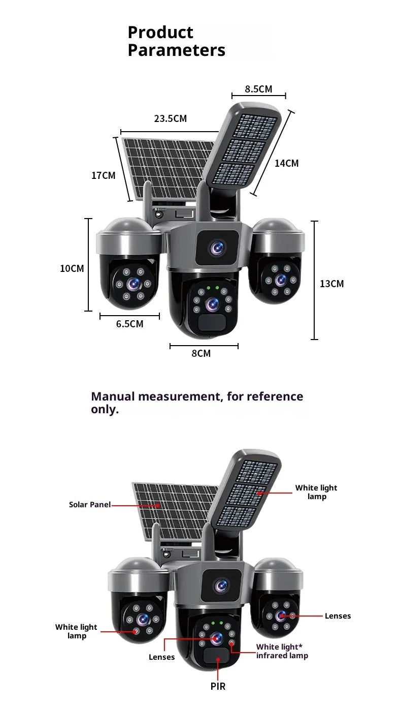 4G solar security camera with two-way voice, full-colour night vision, 2.5 inch ABS housing