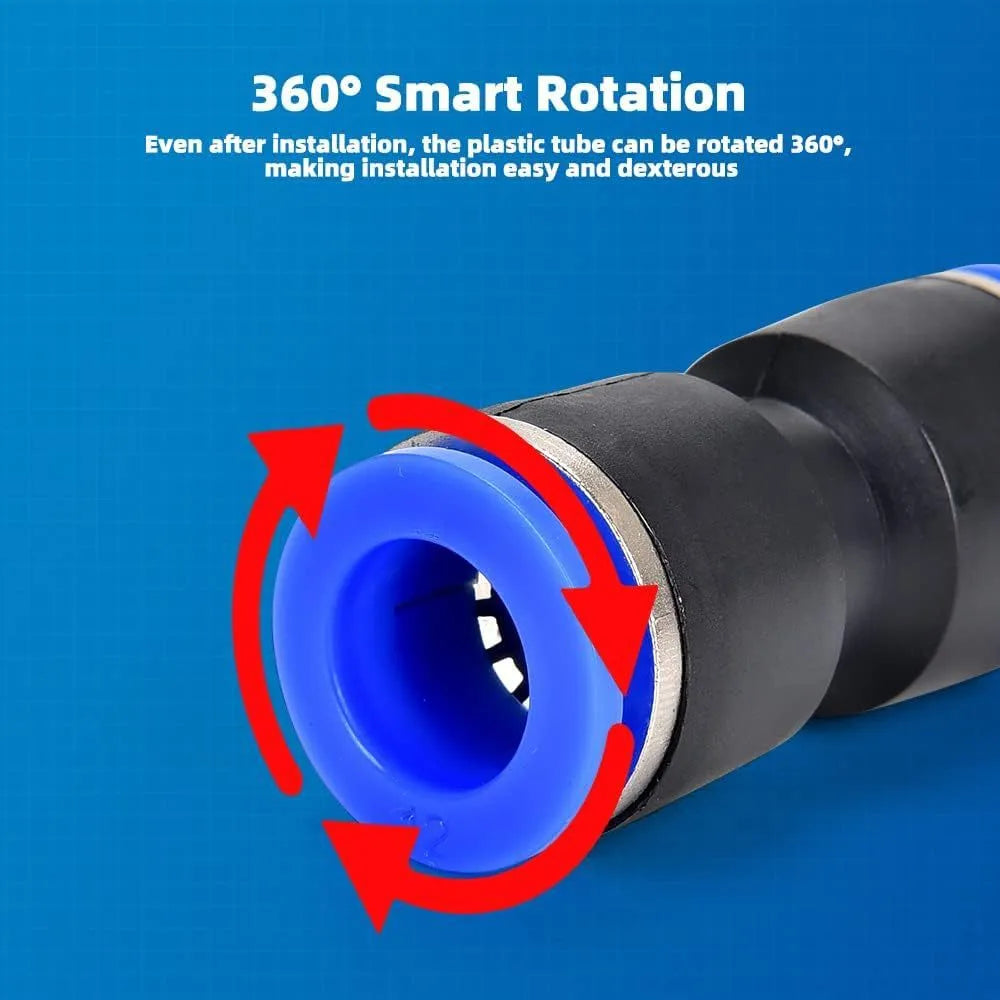 Assortment of 60 quick-connect pneumatic push-in fittings with R1/4 and R1/2 threads.