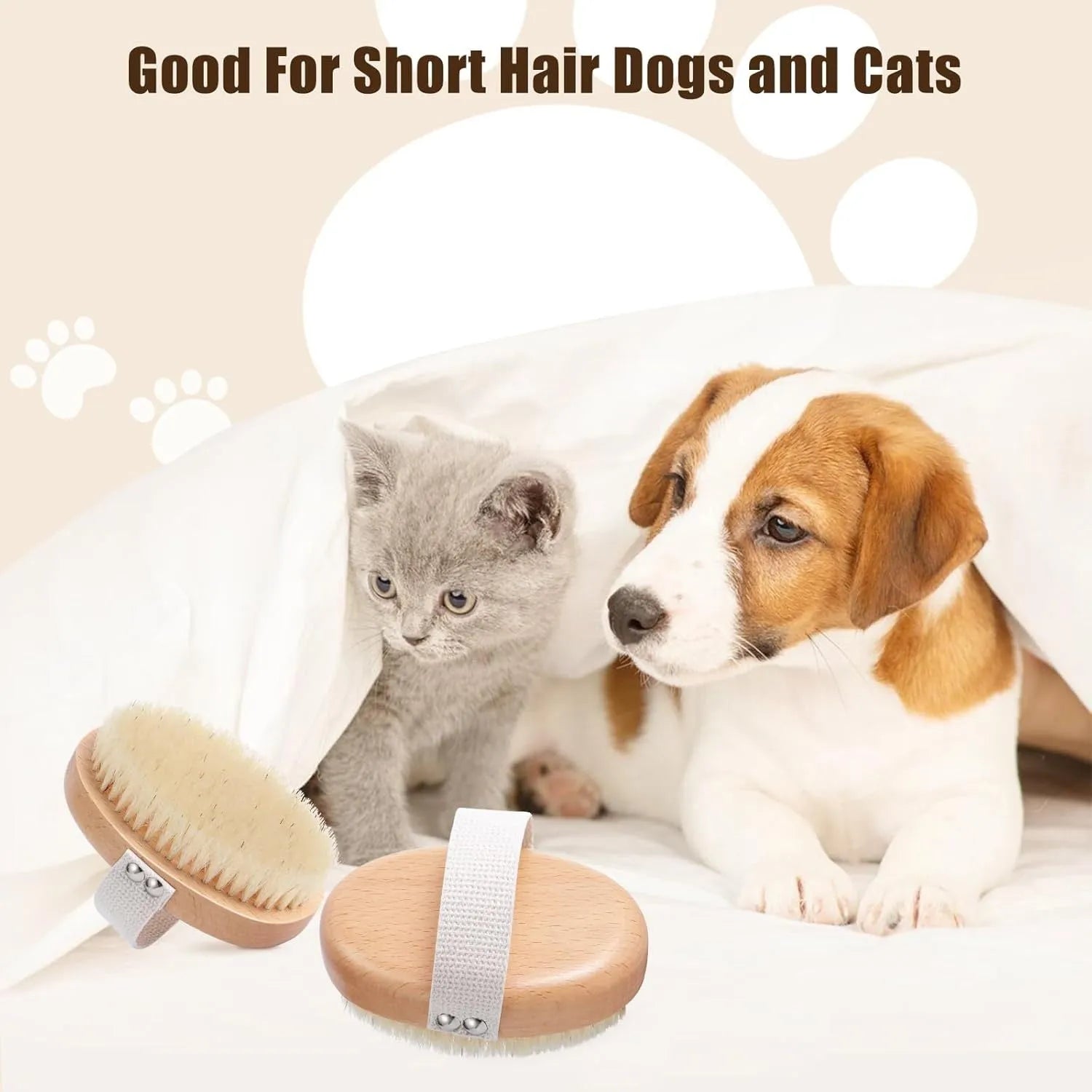 Soft boar bristle pet palm brush with ergonomic cotton band for short-haired dogs and cats, 13.5 x 8.5 cm
