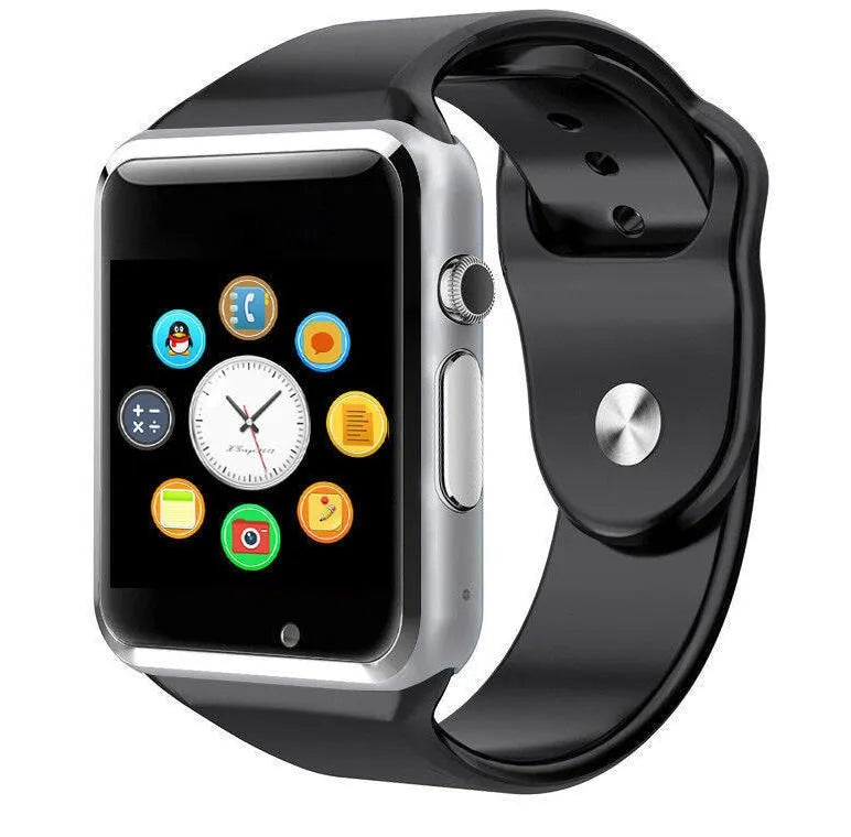 A1 Smart Watch in multiple colours on wrist showing 1.54-inch touch screen and camera.